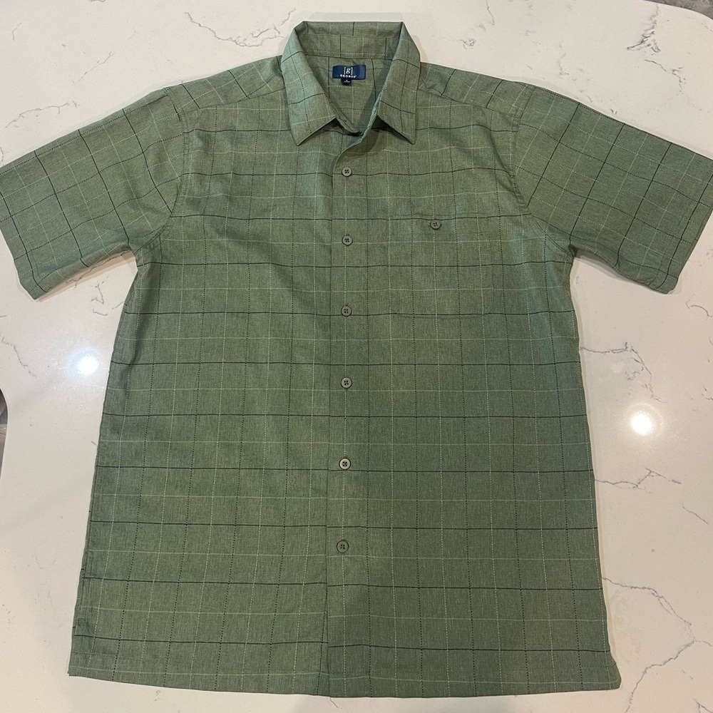 George Men’s Short Sleeve Button-Up Shirt – M – Green Check Pattern